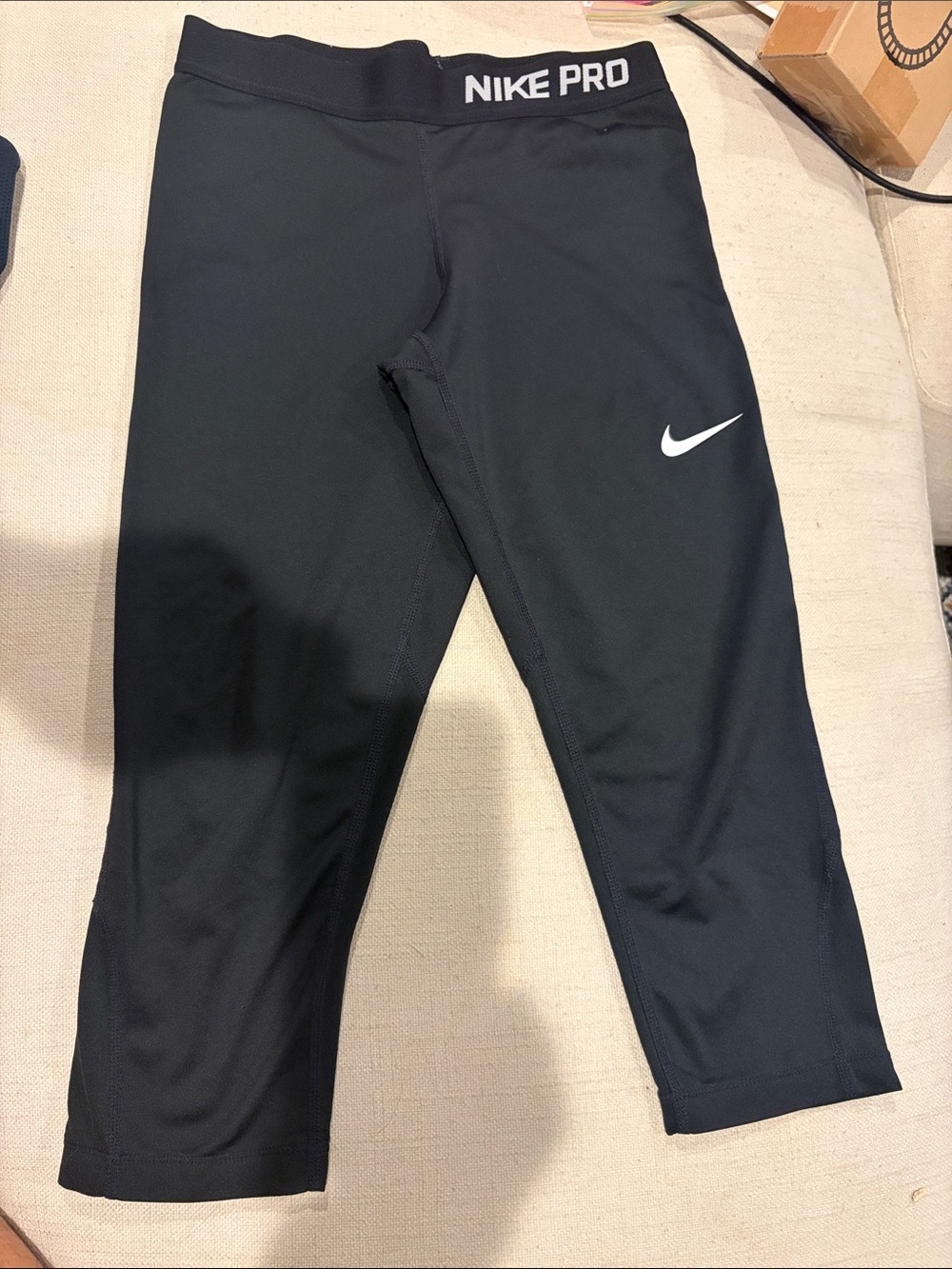 nike pro 7/8 dri fit leggings black girls sz large